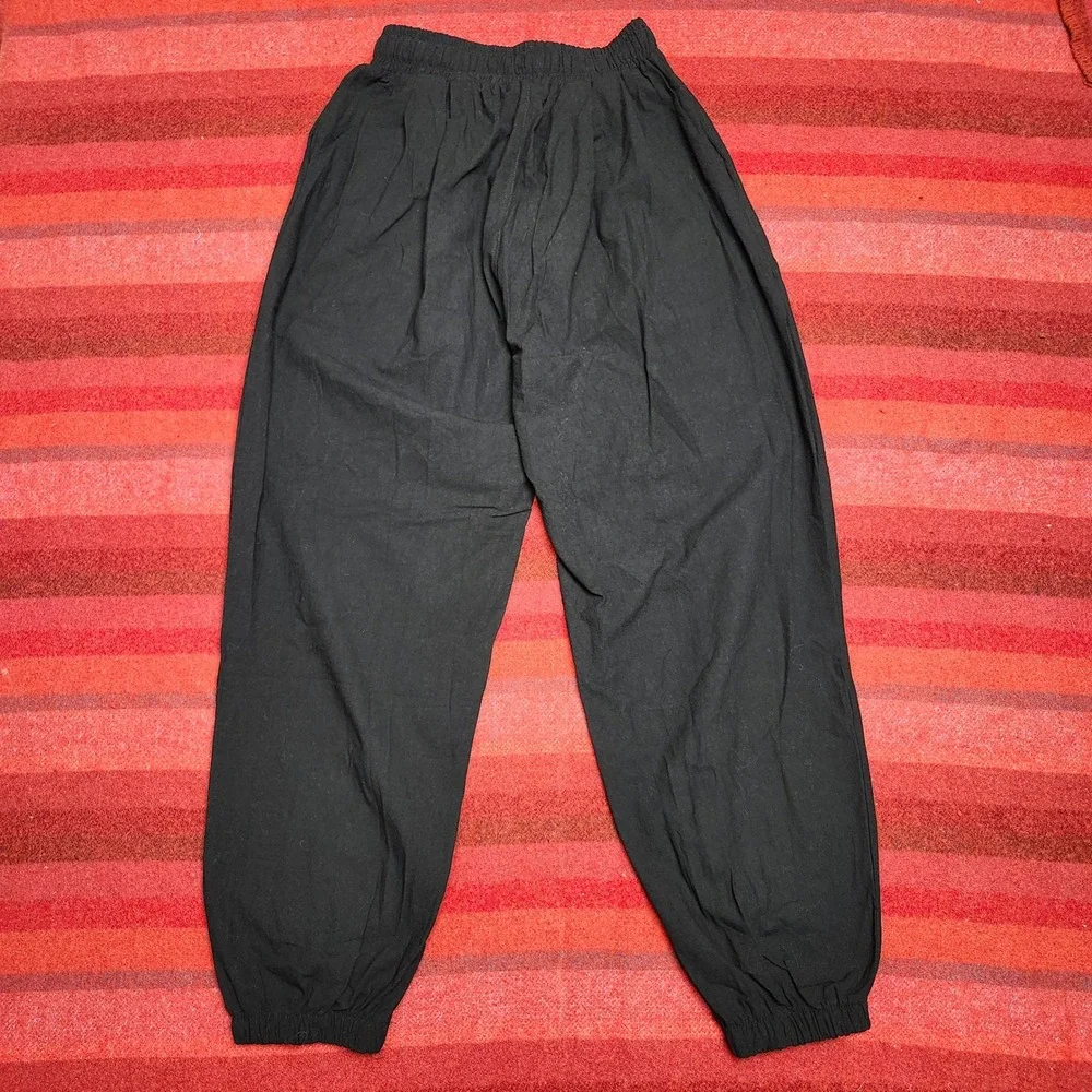 Linen Cotton Jogger Pants Mens Small Black Elastic Boho Drop Crotch Streetwear
